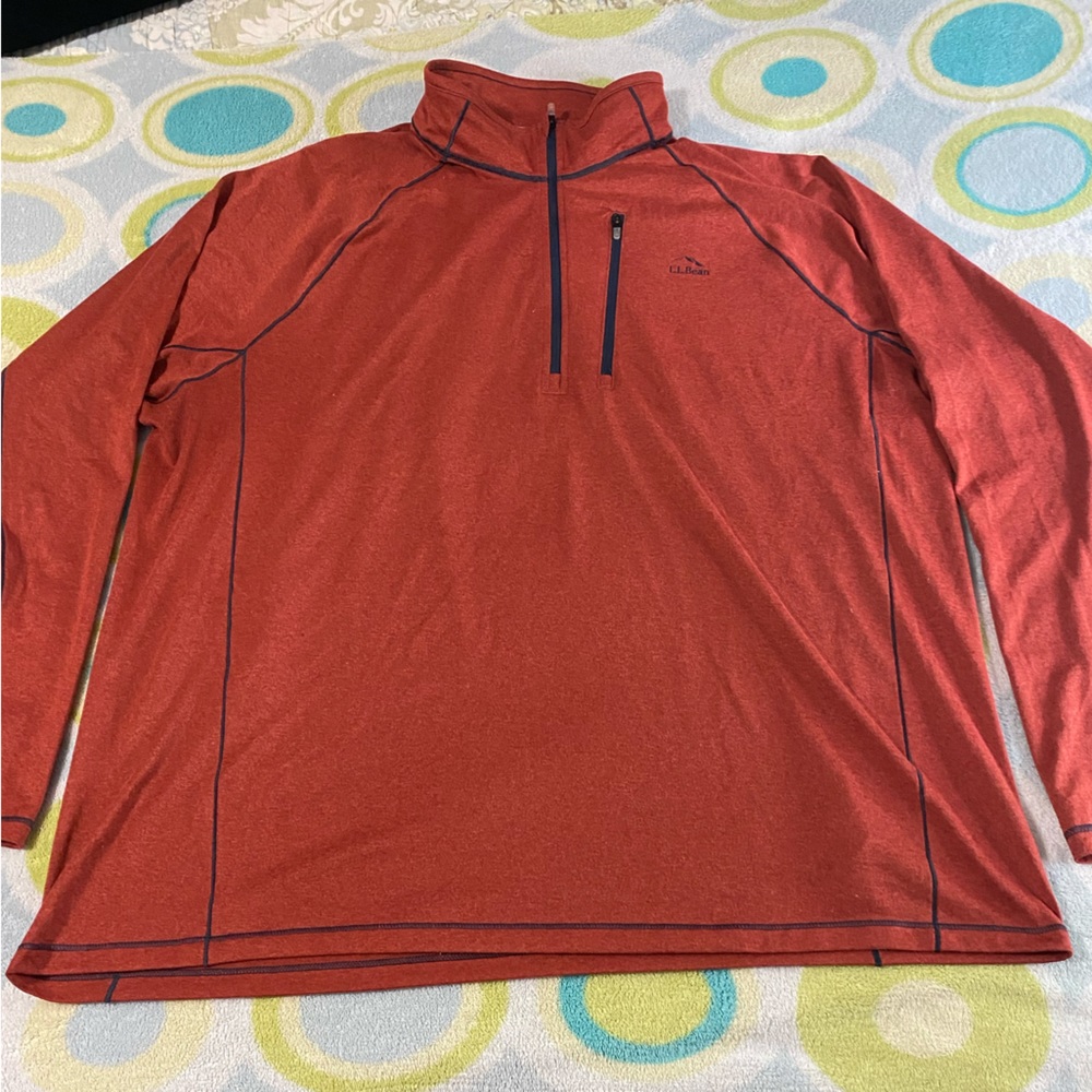 LL Bean Men’s XL 1/4 Zip Quick Dry Trail Pullover in pumpkin/navy stitching